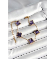 316L Çelik Sedefli Mor Gold Renk Yonca Kadın Bileklik - TJ-BB6966