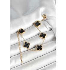 316L Çelik Sedefli Siyah Gold Renk Yonca Kadın Bileklik - TJ-BB6969