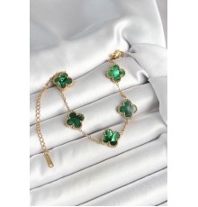 316L Çelik Sedefli Zümrüt Yeşil Gold Renk Yonca Kadın Bileklik - TJ-BB6968