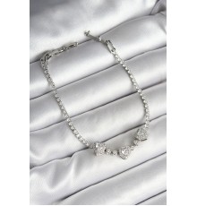 Pirinç Sıralı Kalp Figürlü Zirkon Taşlı Gümüş Renk Kadın Bileklik - TJ-BB6980