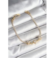 Pirinç Sıralı Kalp Figürlü Zirkon Taşlı Gold Renk Kadın Bileklik - TJ-BB6981