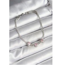 Pirinç Sıralı Pembe Kalp Figürlü Zirkon Taşlı Gümüş Renk Kadın Bileklik - TJ-BB6982