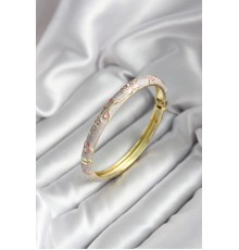 Mineli Pirinç Çiçek Desenli Zirkon Taşlı Gold Renk Kadın Kelepçe (çap 60 mm) - TJ-BB6984