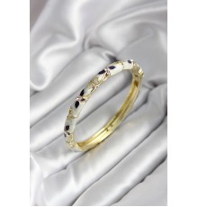 Mineli Pirinç Siyah Çiçek Desenli Zirkon Taşlı Gold Renk Kadın Kelepçe (çap 60 mm) - TJ-BB6985