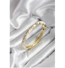Mineli Pirinç Çiçek Desenli Zirkon Taşlı Gold Renk Kadın Kelepçe (çap 60 mm) - TJ-BB6986