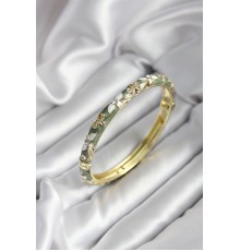 Mineli Pirinç Yeşil Çiçek Desenli Zirkon Taşlı Gold Renk Kadın Kelepçe (çap 60 mm) - TJ-BB6987