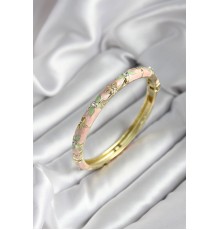 Mineli Pirinç Pembe Çiçek Desenli Zirkon Taşlı Gold Renk Kadın Kelepçe - TJ-BB6989