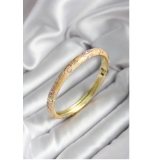Mineli Pirinç Krem Çiçek Desenli Zirkon Taşlı Gold Renk Kadın Kelepçe (çap 60 mm) - TJ-BB6991