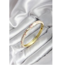 Mineli Pirinç Bej Çiçek Desenli Zirkon Taşlı Gold Renk Kadın Kelepçe (çap 60 mm) - TJ-BB6992