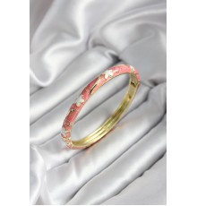Mineli Pirinç Pembe Çiçek Desenli Gold Renk Kadın Kelepçe (çap 60 mm) - TJ-BB6994