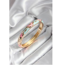 Mineli Pirinç Mavi Ve Pembe Üçgen Desenli Gold Renk Kadın Kelepçe (çap 60 mm) - TJ-BB6997