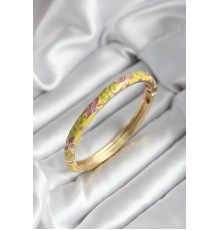Mineli Pirinç Sarı Çiçek Desenli Gold Renk Kadın Kelepçe (çap 60 mm) - TJ-BB7000