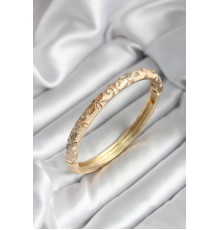 Mineli Pirinç Bej Çiçek Desenli Gold Renk Kadın Kelepçe (çap 60 mm) - TJ-BB7001