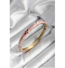 Mineli Pirinç Pembe Çiçek Desenli Gold Renk Kadın Kelepçe - TJ-BB7005