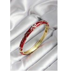 Mineli Pirinç Kırmızı Çiçek Desenli Zirkon Taşlı Gold Renk Kadın Kelepçe - TJ-BB7007