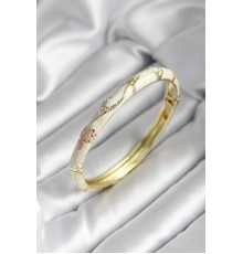Mineli Pirinç Kırık Beyaz Çiçek Desenli Zirkon Taşlı Gold Renk Kadın Kelepçe - TJ-BB7008