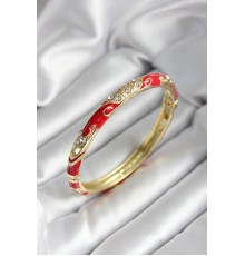 Mineli Pirinç Kırmızı Çiçek Desenli Zirkon Taşlı Gold Renk Kadın Kelepçe - TJ-BB7009
