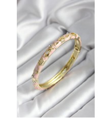 Mineli Pirinç Açık Pembe Kraliçe Taç Desenli Zirkon Taşlı Gold Renk Kadın Kelepçe - TJ-BB7011