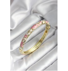 Mineli Pirinç Pembe Çiçek Desenli Zirkon Taşlı Gold Renk Kadın Kelepçe - TJ-BB7013