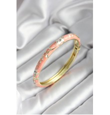 Mineli Pirinç Yavru Ağzı Çiçek Desenli Zirkon Taşlı Gold Renk Kadın Kelepçe - TJ-BB7014