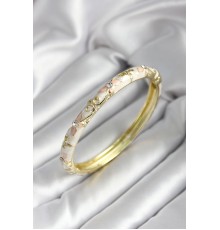 Mineli Pirinç Kırık Beyaz Çiçek Desenli Zirkon Taşlı Gold Renk Kadın Kelepçe - TJ-BB7015