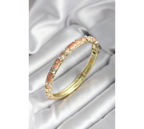 Mineli Pirinç Yavru Ağzı Çiçek Desenli Zirkon Taşlı Gold Renk Kadın Kelepçe - TJ-BB7017