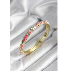 Mineli Pirinç Pembe Çiçek Desenli Gold Renk Kadın Kelepçe - TJ-BB7020