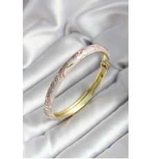 Mineli Pirinç Pembe Çiçek Desenli Gold Renk Kadın Kelepçe - TJ-BB7022