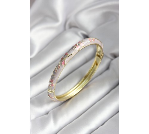 Mineli Pirinç Pembe Çiçek Desenli Gold Renk Kadın Kelepçe - TJ-BB7022