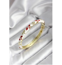 Mineli Pirinç Beyaz Çiçek Desenli Gold Renk Kadın Kelepçe - TJ-BB7023