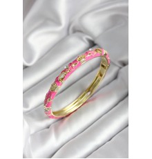 Mineli Pirinç Pembe Çiçek Desenli Gold Renk Kadın Kelepçe - TJ-BB7024