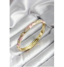 Mineli Pirinç Pembe Çiçek Desenli Gold Renk Kadın Kelepçe - TJ-BB7025