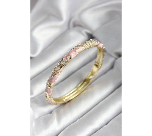 Mineli Pirinç Pembe Çiçek Desenli Gold Renk Kadın Kelepçe - TJ-BB7025