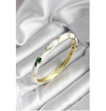 Mineli Pirinç Pembe Çiçek Desenli Gold Renk Kadın Kelepçe - TJ-BB7029