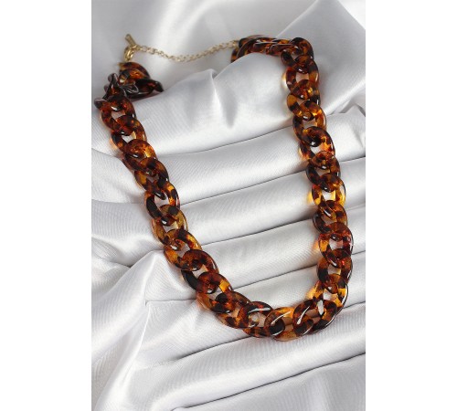 Leopar Desenli Mika Kalın Zincir Kadın Kolye - TJ-BKO10235