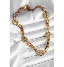 Leopar Desenli Mika Gold Renk Zincir Kadın Kolye - TJ-BKO10237