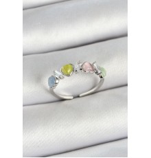 Pirinç Sıralı Kalp Figürlü Zirkon Taşlı Gümüş Renk Ayarlanabilir Kadın Yüzük - TJ-BYK3755