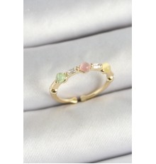 Pirinç Sıralı Boncuk Figürlü Zirkon Taşlı Gold Renk Ayarlanabilir Kadın Yüzük - TJ-BYK3758