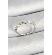 Pirinç Sıralı Boncuk Figürlü Zirkon Taşlı Gümüş Renk Ayarlanabilir Kadın Yüzük - TJ-BYK3759