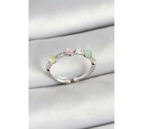 Pirinç Sıralı Boncuk Figürlü Zirkon Taşlı Gümüş Renk Ayarlanabilir Kadın Yüzük - TJ-BYK3759