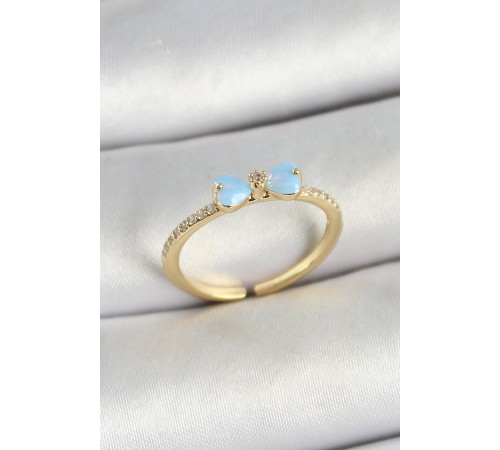 Pirinç Fiyonk Figürlü Zirkon Taşlı Gold Renk Ayarlanabilir Kadın Yüzük - TJ-BYK3760