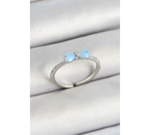 Pirinç Fiyonk Figürlü Zirkon Taşlı Gümüş Renk Ayarlanabilir Kadın Yüzük - TJ-BYK3761