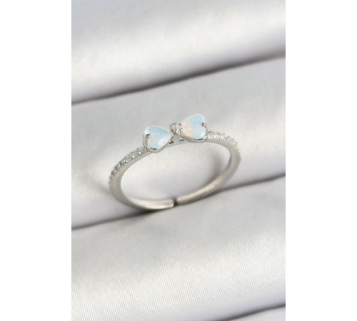 Pirinç Fiyonk Figürlü Zirkon Taşlı Gümüş Renk Ayarlanabilir Kadın Yüzük - TJ-BYK3765