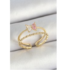 Pirinç Figürlü Zirkon Taşlı Gold Renk Ayarlanabilir Kadın Yüzük - TJ-BYK3766