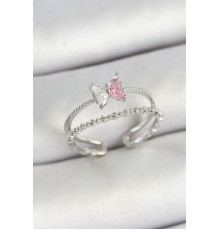 Pirinç Figürlü Zirkon Taşlı Gümüş Renk Ayarlanabilir Kadın Yüzük - TJ-BYK3767