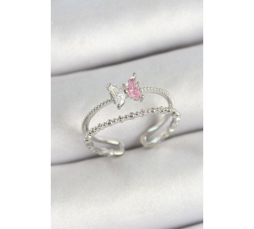 Pirinç Figürlü Zirkon Taşlı Gümüş Renk Ayarlanabilir Kadın Yüzük - TJ-BYK3767