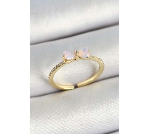 Pirinç Fiyonk Figürlü Zirkon Taşlı Gold Renk Ayarlanabilir Kadın Yüzük - TJ-BYK3772