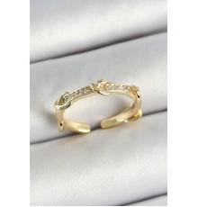 Pirinç Düğüm Figürlü Zirkon Taşlı Gold Renk Ayarlanabilir Kadın Yüzük - TJ-BYK3776