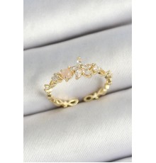 Pirinç Papatya Figürlü Zirkon Taşlı Gold Renk Ayarlanabilir Kadın Yüzük - TJ-BYK3779