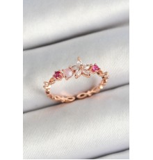 Pirinç Papatya Figürlü Zirkon Taşlı Rose Gold Renk Ayarlanabilir Kadın Yüzük - TJ-BYK3780